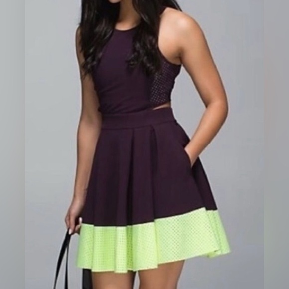 lululemon athletica Dresses & Skirts - Lululemon Away Dress Black Cherry Neon Yellow Size Small